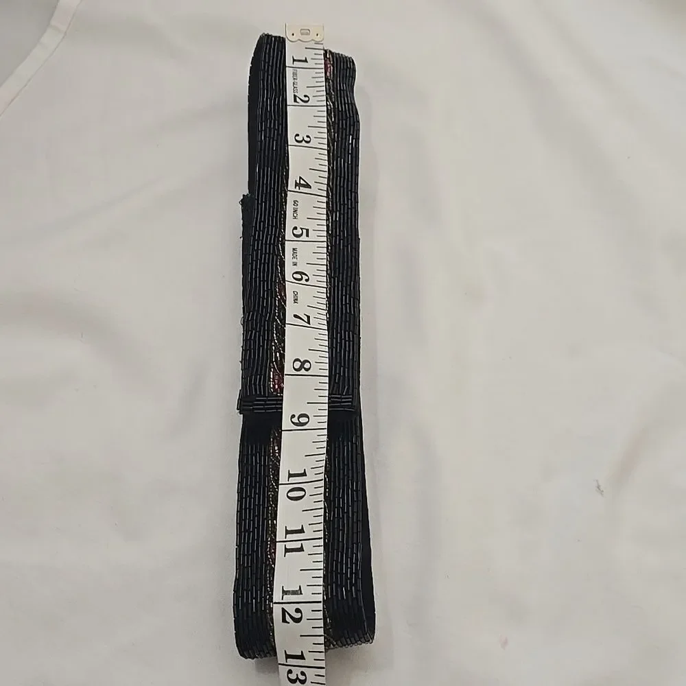 Crown Pacific Beaded Vintage‎ Black Belt with Multicolor Accents S